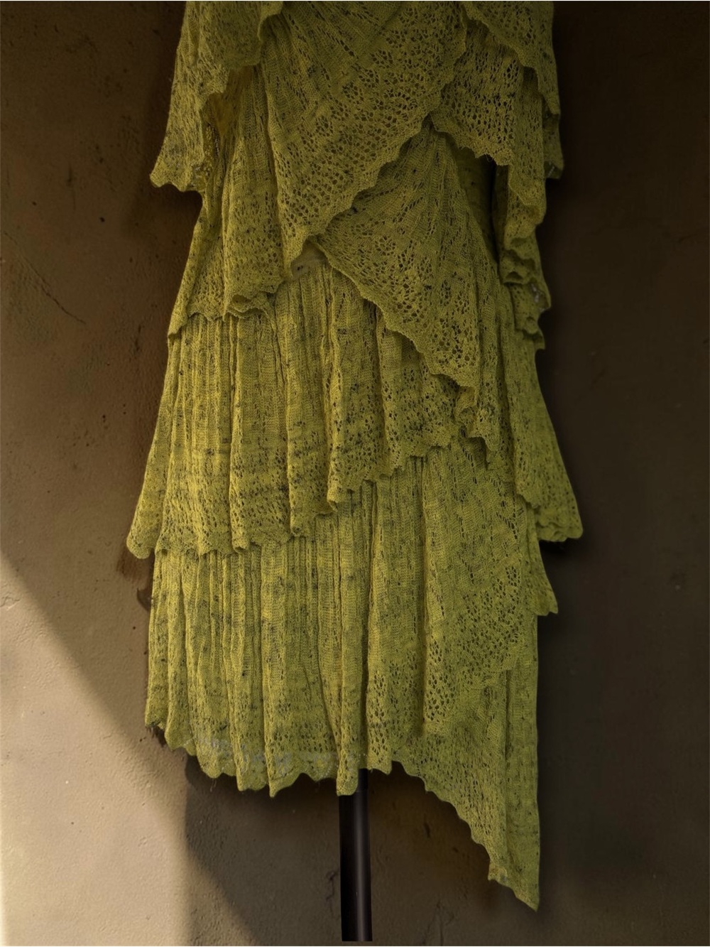 Betsey Johnson Runway Y2K Vintage Knit Ruffle Tiered Mini Dress Chartreuse - Picture 5 of 8